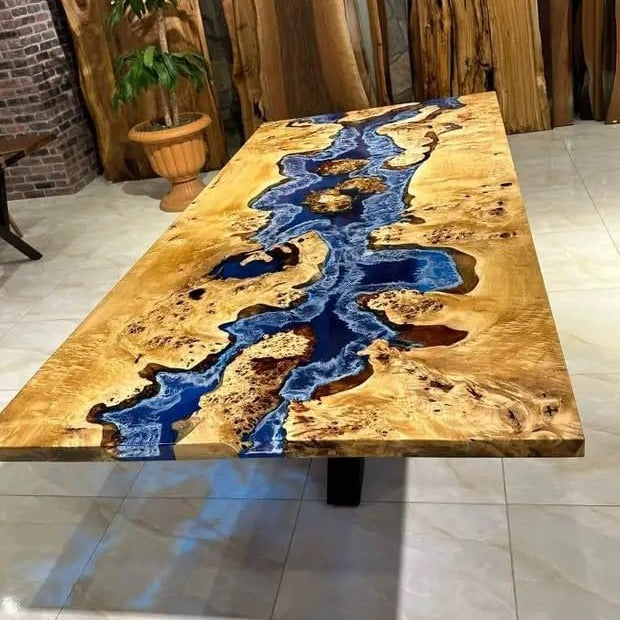 Custom Walnut Rectangular Epoxy Dining Table Island KCT32
