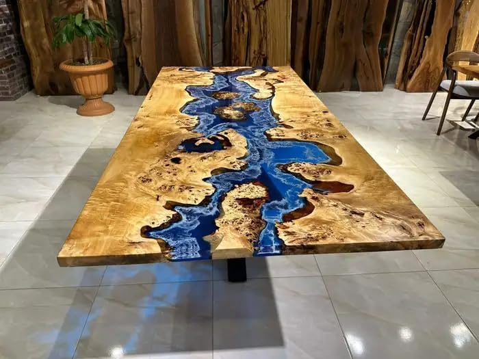 Custom Walnut Rectangular Epoxy Dining Table Island KCT32