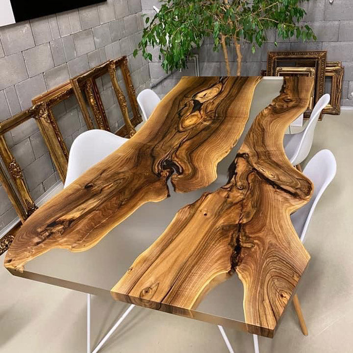Custom White Epoxy Walnut Live Egde Dining Table CT38