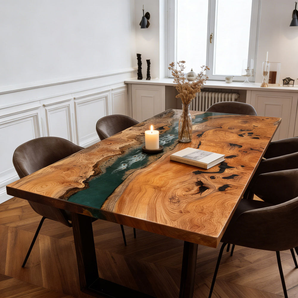 Custom Beech Stone Island Green Epoxy Table in Denver