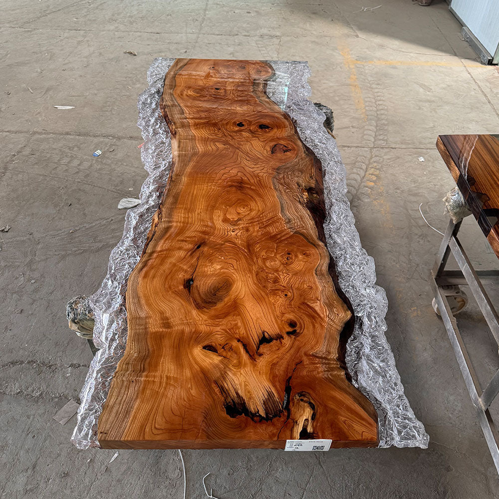 Custom Beech Ice Crack Resin Live Edge Epoxy Table