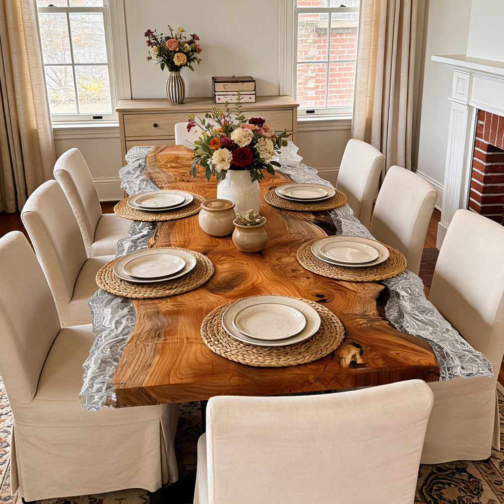 Custom Beech Ice Crack Resin Live Edge Epoxy Table in los angeles