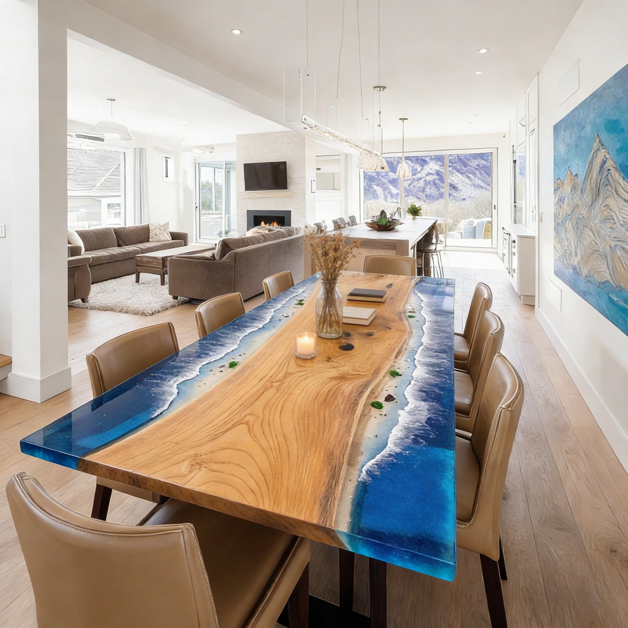 Beech Ocean Wave Edge Epoxy Table in Tampa