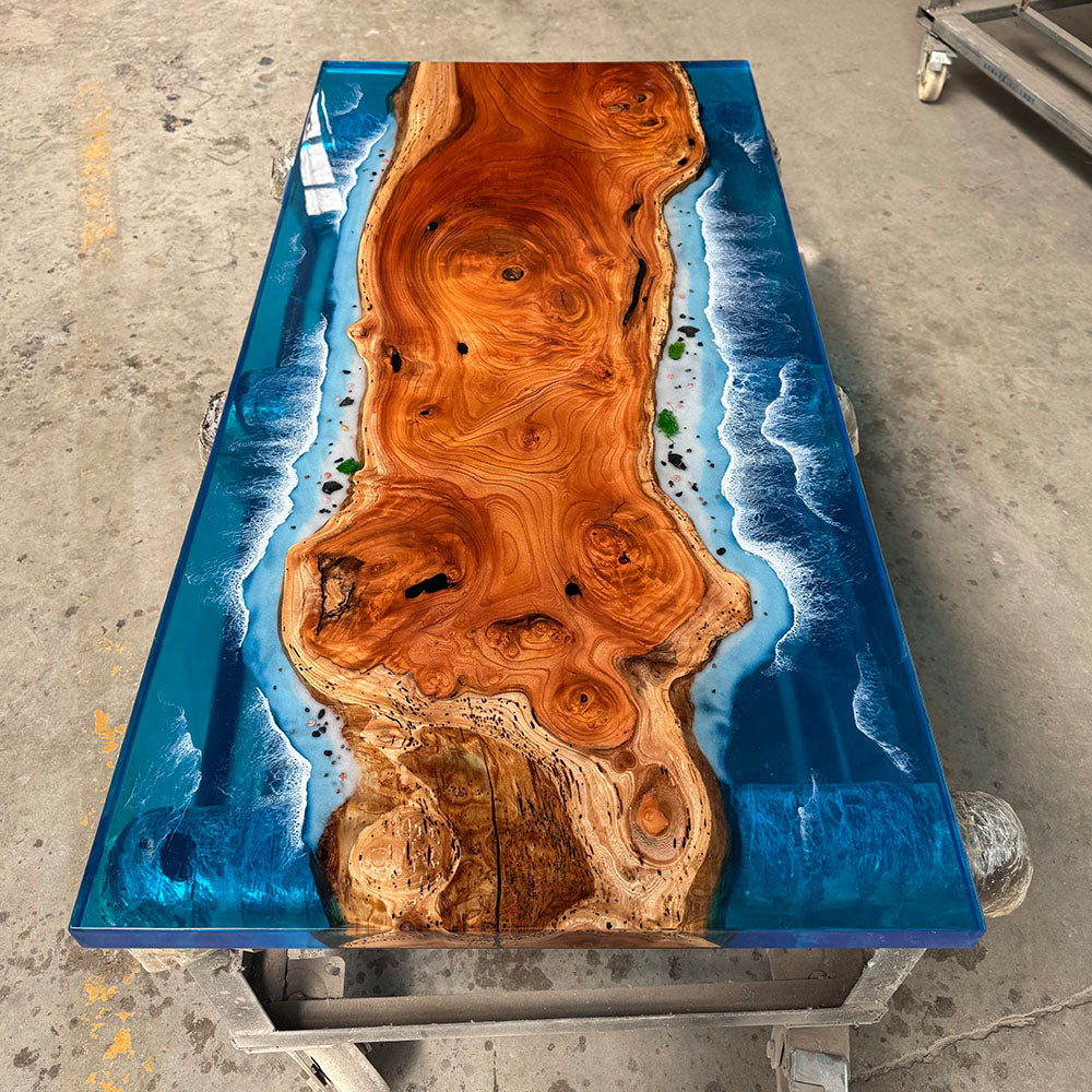 Wood Ocean Wave Edge Epoxy Table in Charleston