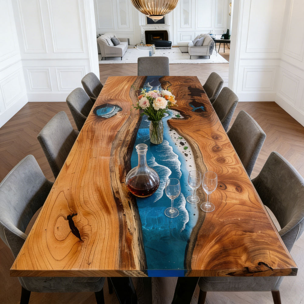 Custom Beech Seawave Beach River Resin Epoxy Table in Boston