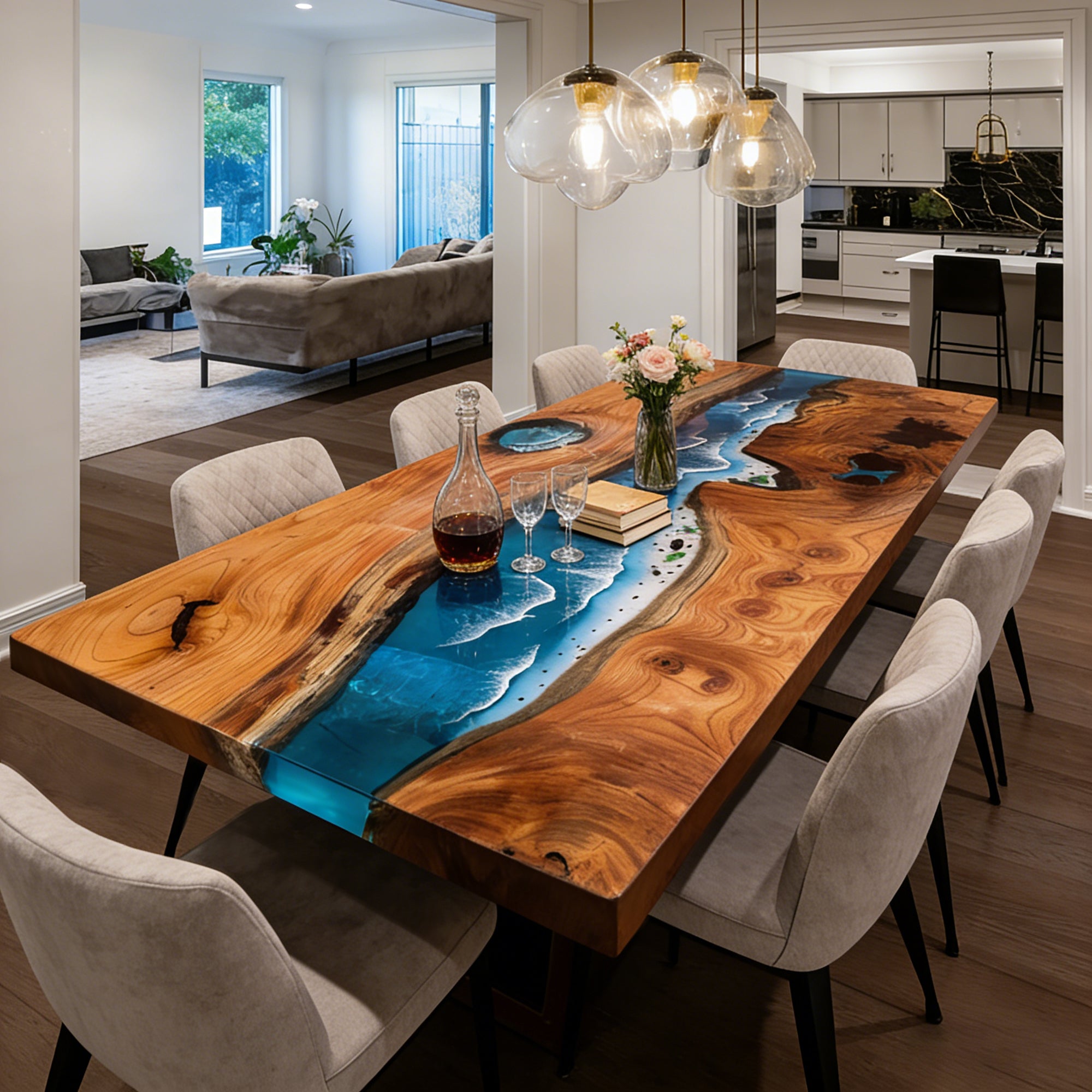 Beech Seawave Beach River Resin Epoxy Table in Boston