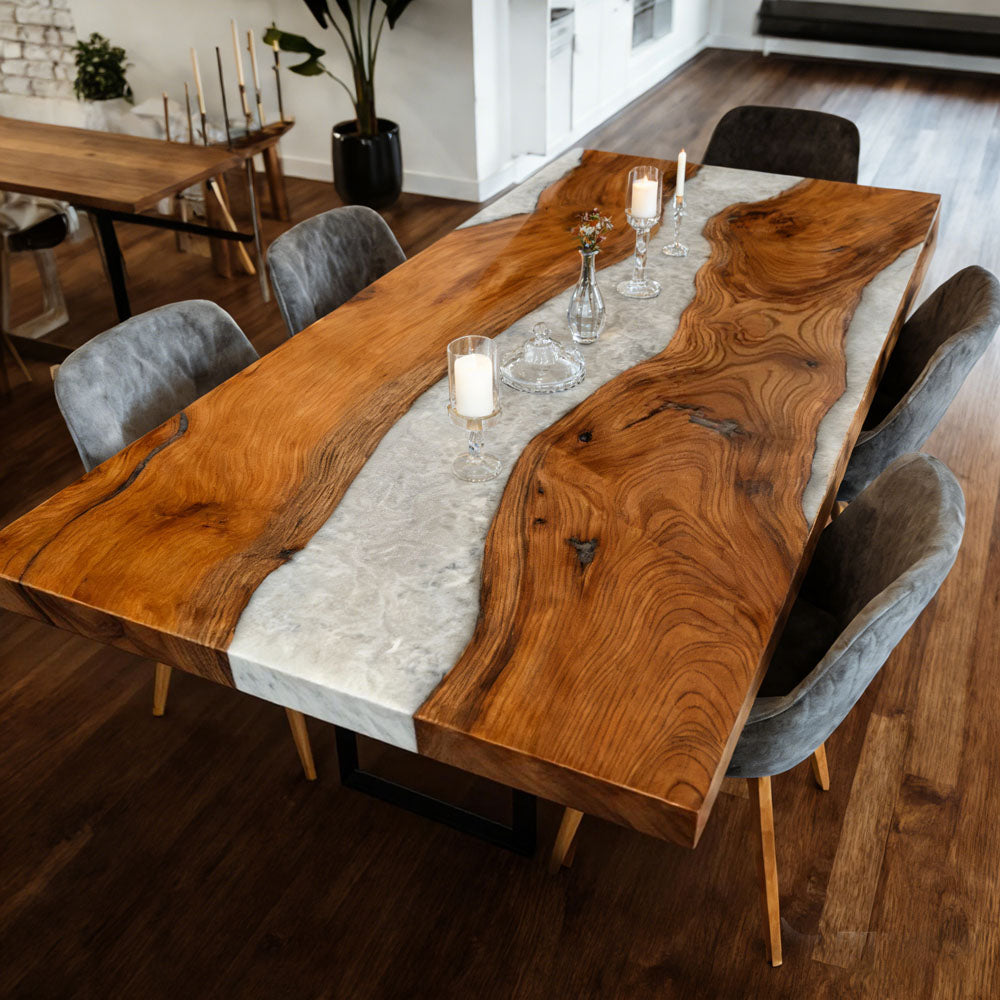 Custom Beech Wood Pearlwhite River Resin Epoxy Table in Portland