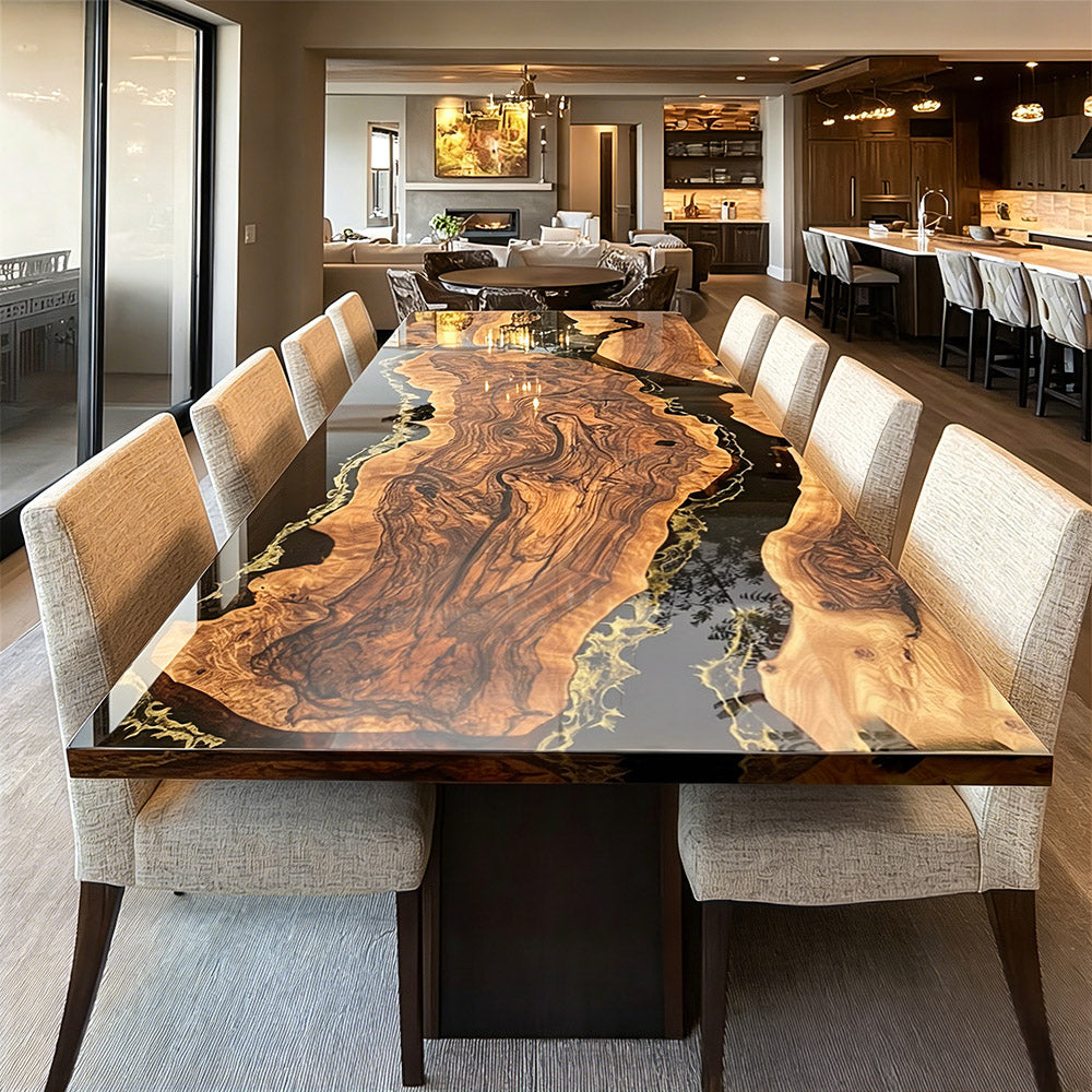 Custom Black Walnut Black Gold Epoxy Table in Scottsdale