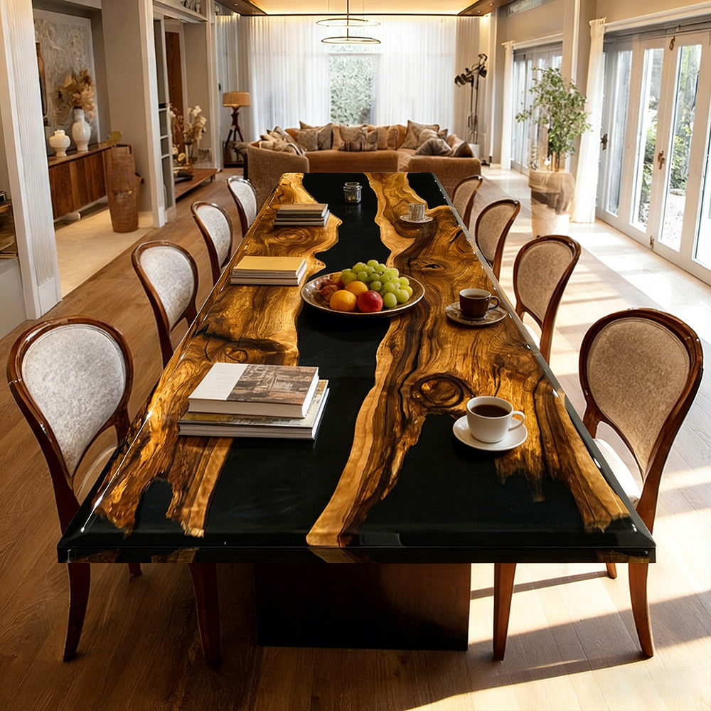 Custom Black Walnut Black River Resin Epoxy Table in Los Angeles