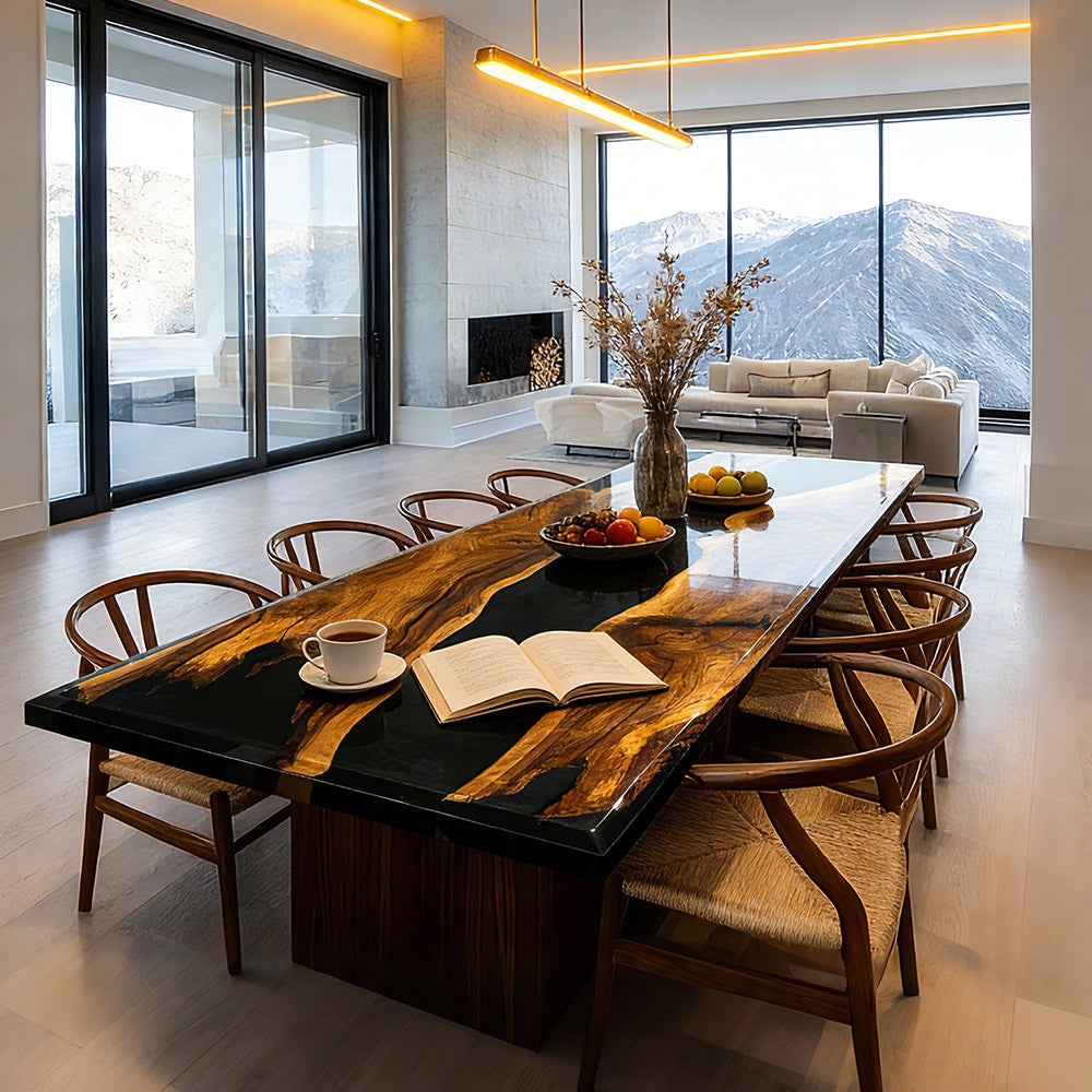 Black Walnut Black River Resin Epoxy Table in Los Angeles