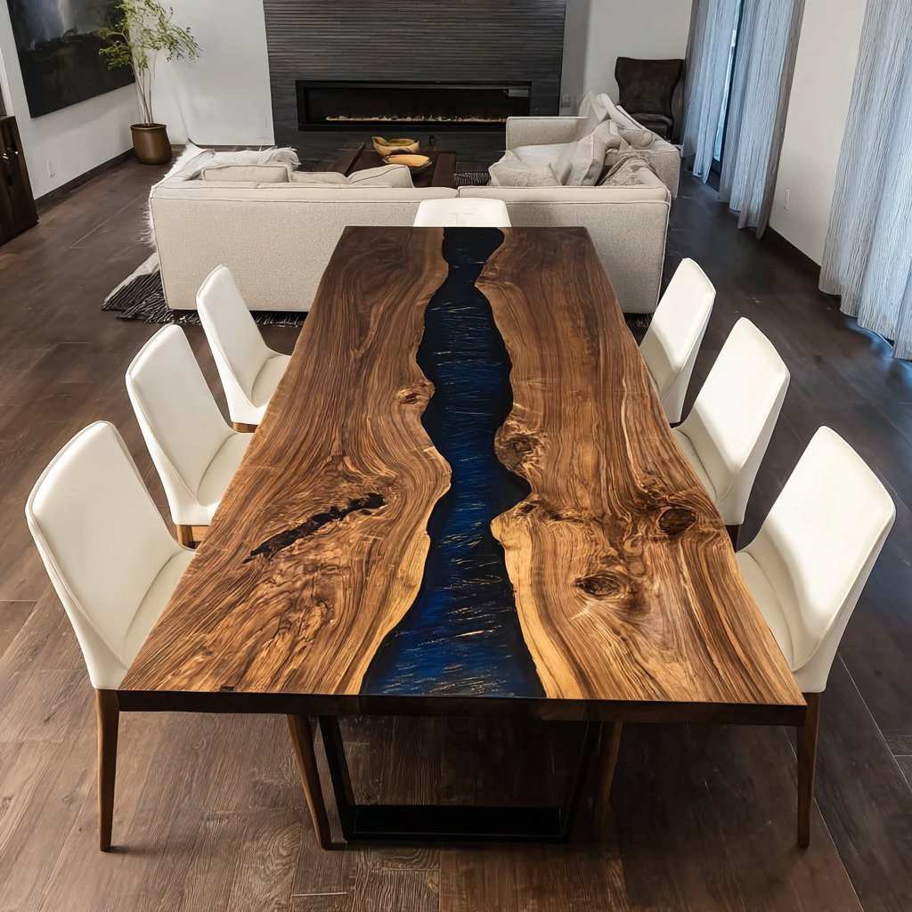 Custom Black Walnut Black Starry Night River Resin Epoxy Table in Seattle