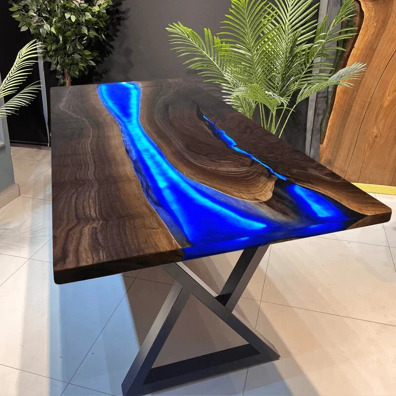 Blue River Epoxy Table with LED Light