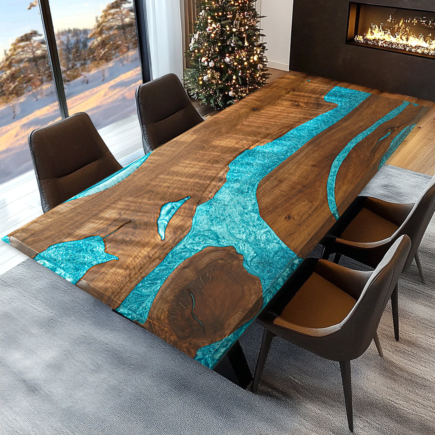Custom Black Walnut Luxury Epoxy Resin Dining Table CT96