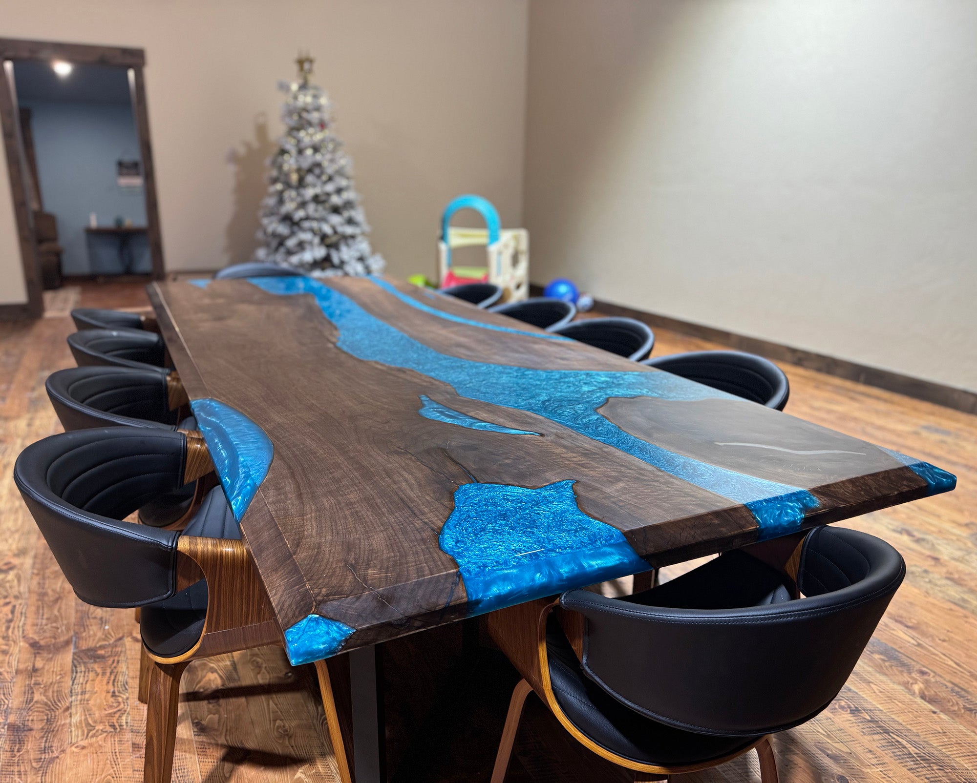 Custom Black Walnut Blue Epoxy Resin Table From Kazanahome