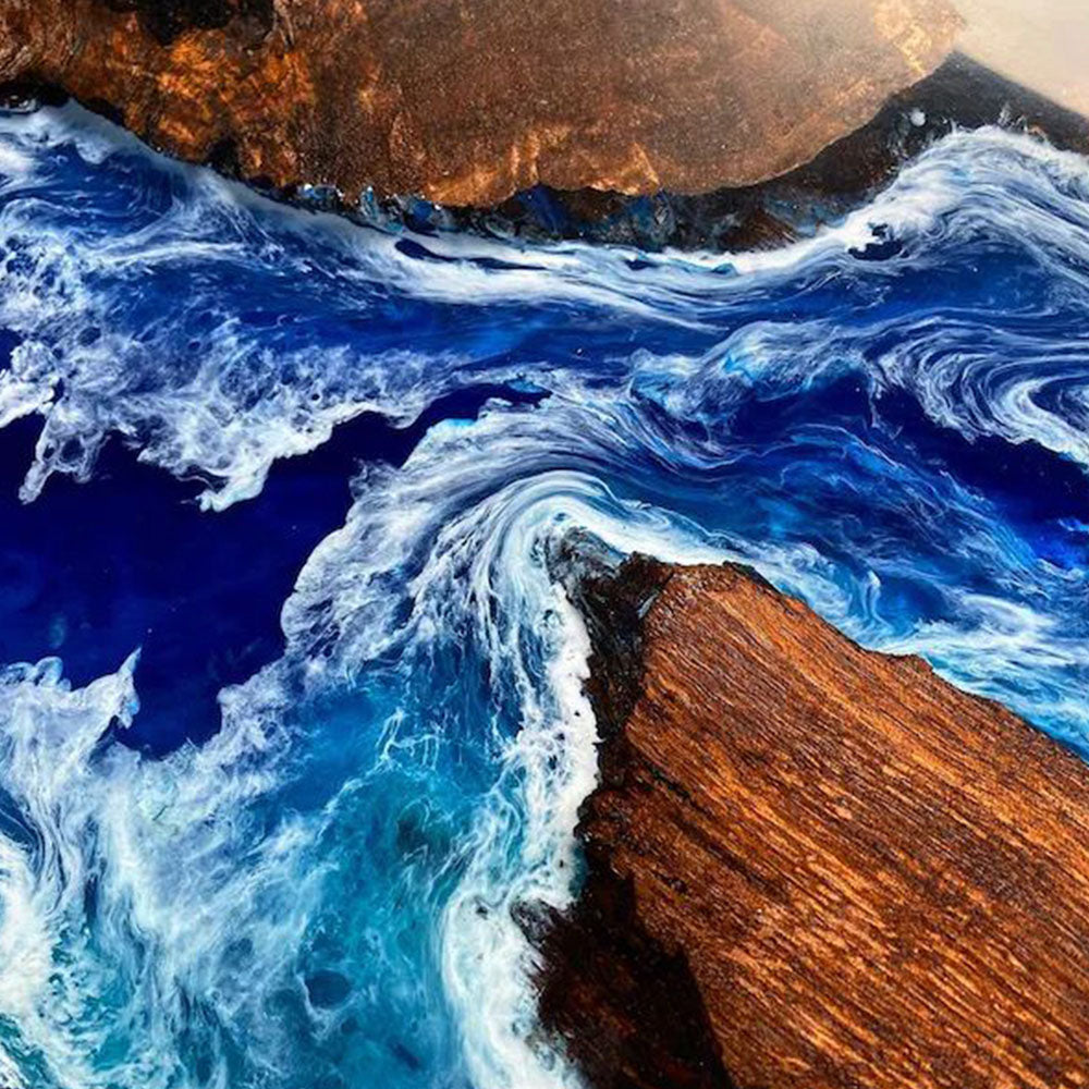 Custom Black Walnut River Blue Wave Resin Epoxy Table in Florida