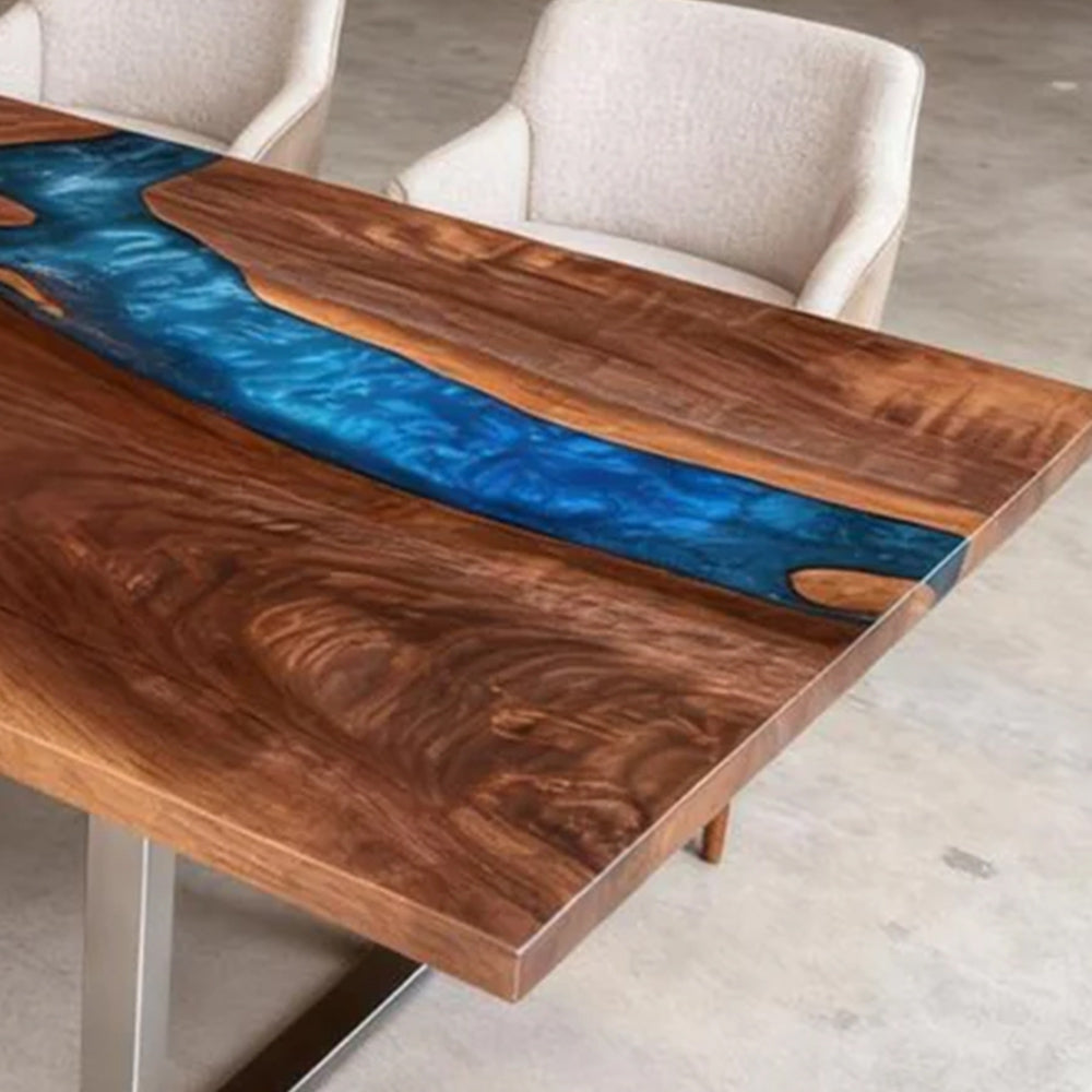 Custom Wood Blue Resin Conference Epoxy Table in Seattle