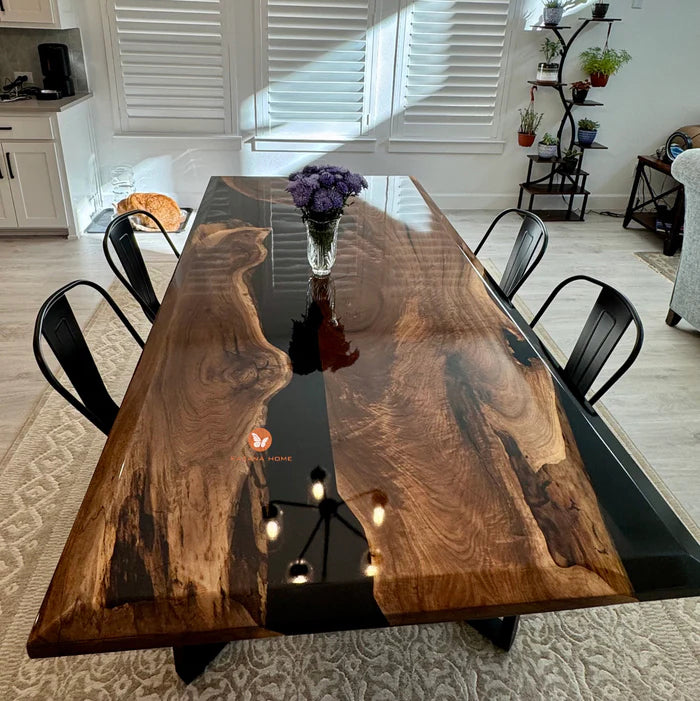 Black Walnut Wood River Resin Epoxy Table for Dining & Conference Table CT50