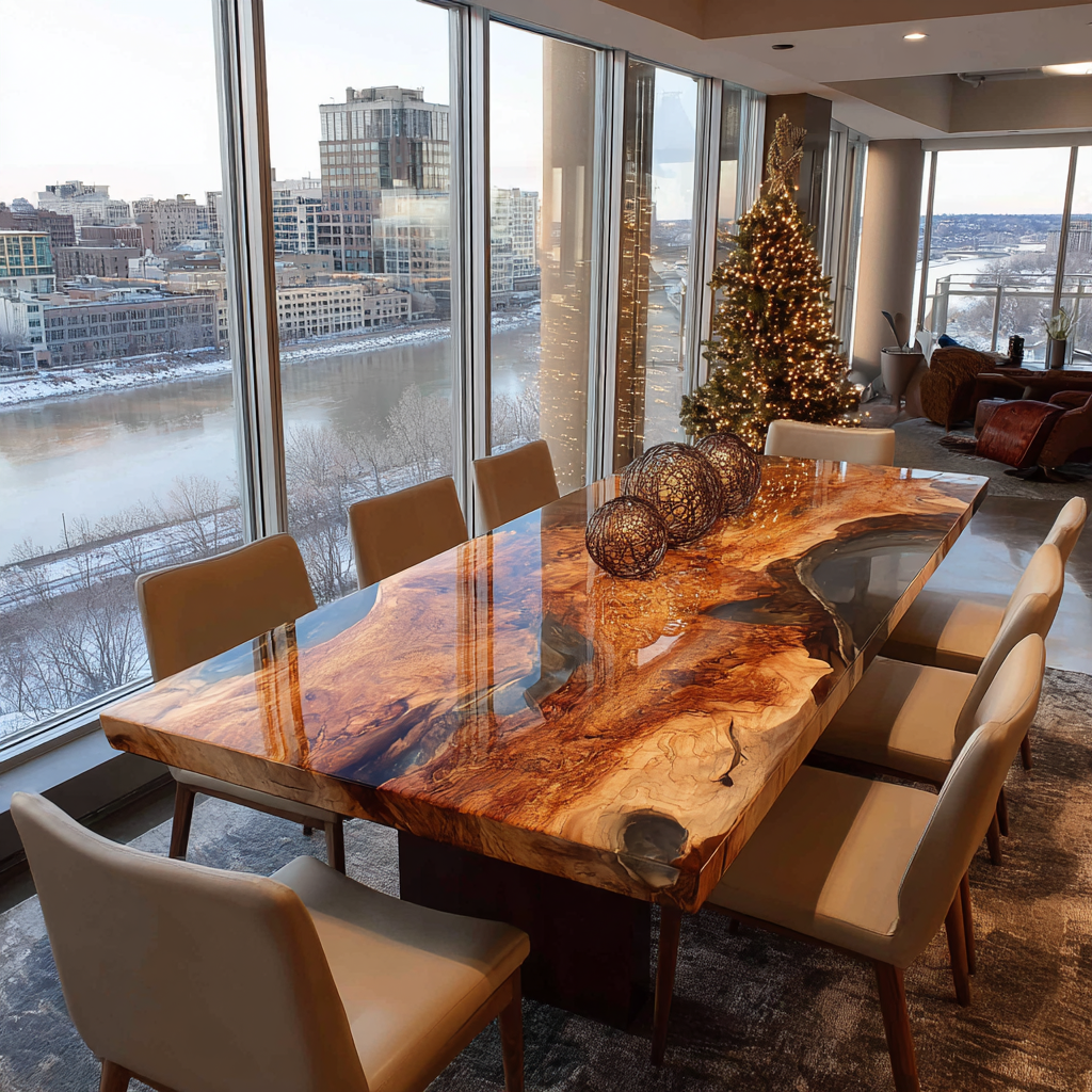 Custom Camphor Transparent Dining Resin Epoxy Table in New York