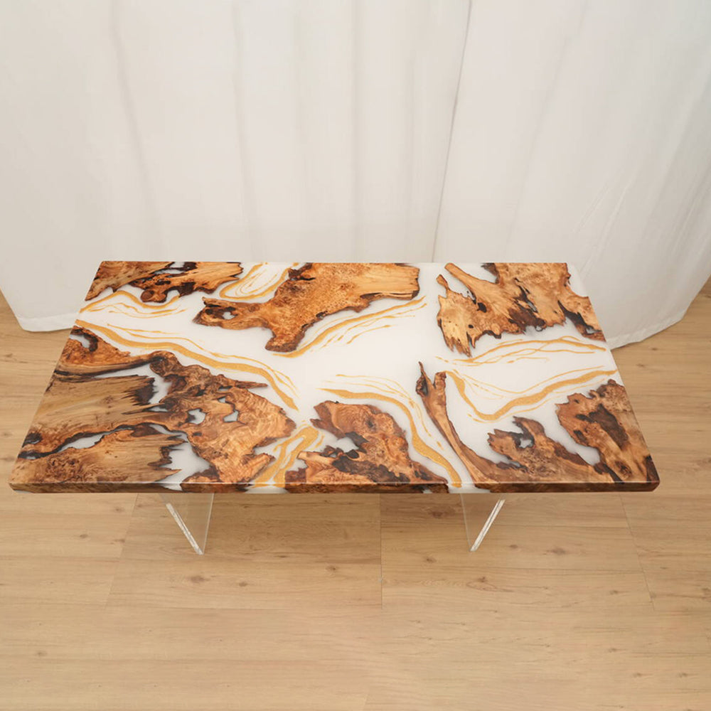 Custom Cunninghamia Gold Embellishment Dining Resin Epoxy Tables