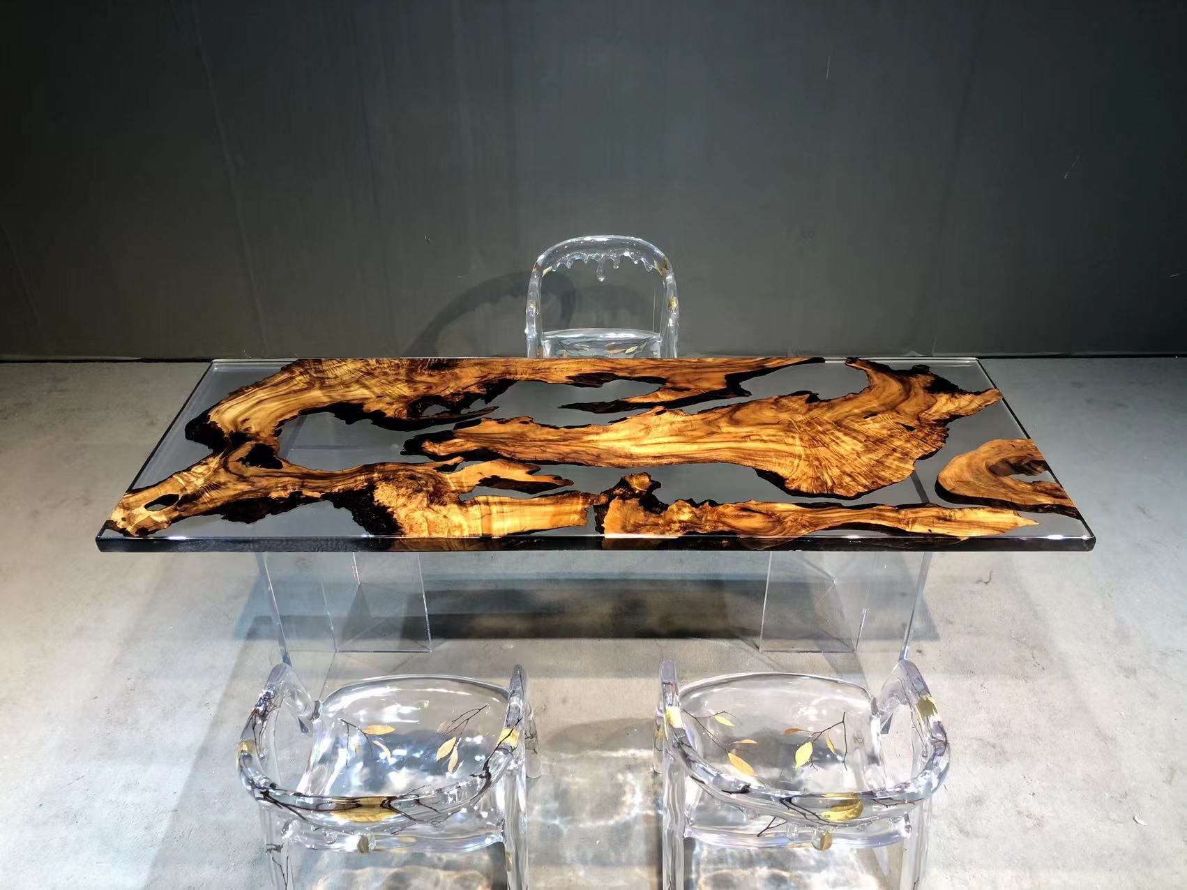 Golden Camphor Gray Transparent Dining Epoxy Table in Boston