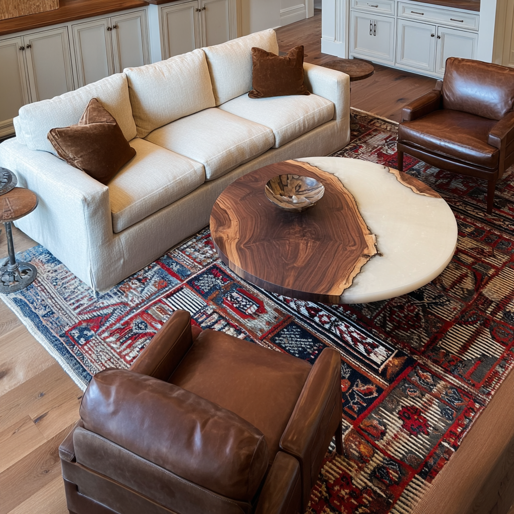 Wood Round White Epoxy Table - Minimalist Luxury U.S. Living RT29 in New York City