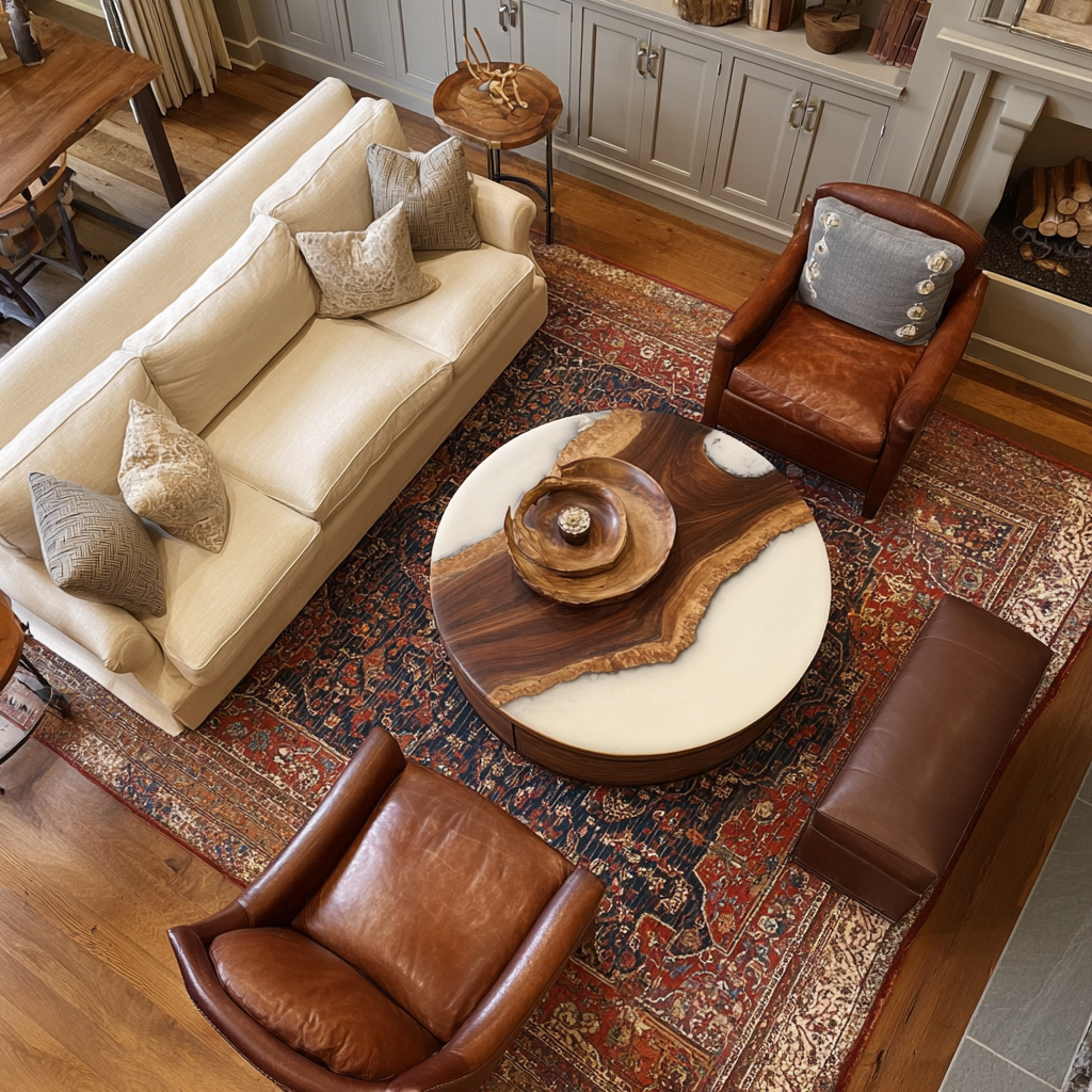 Walnut Soft Milky White Epoxy Table - Minimalist Luxury U.S. Living RT29 in New York City