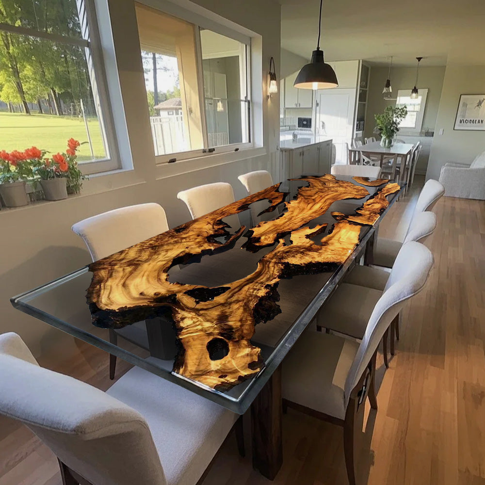 Custom Golden Camphor Gray Transparent Dining Epoxy Table in Boston