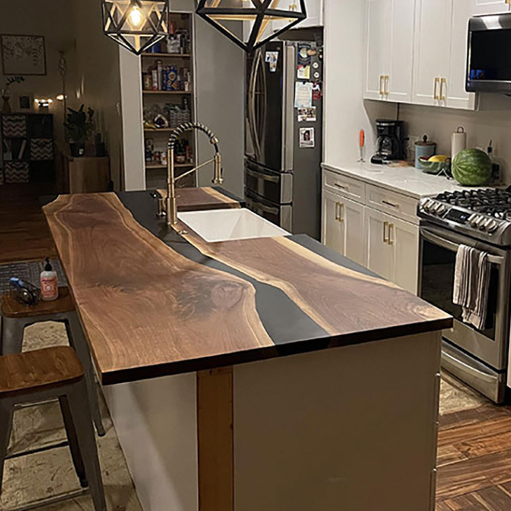 Wood Handmade Black River Kitchen Countertop Epoxy Table