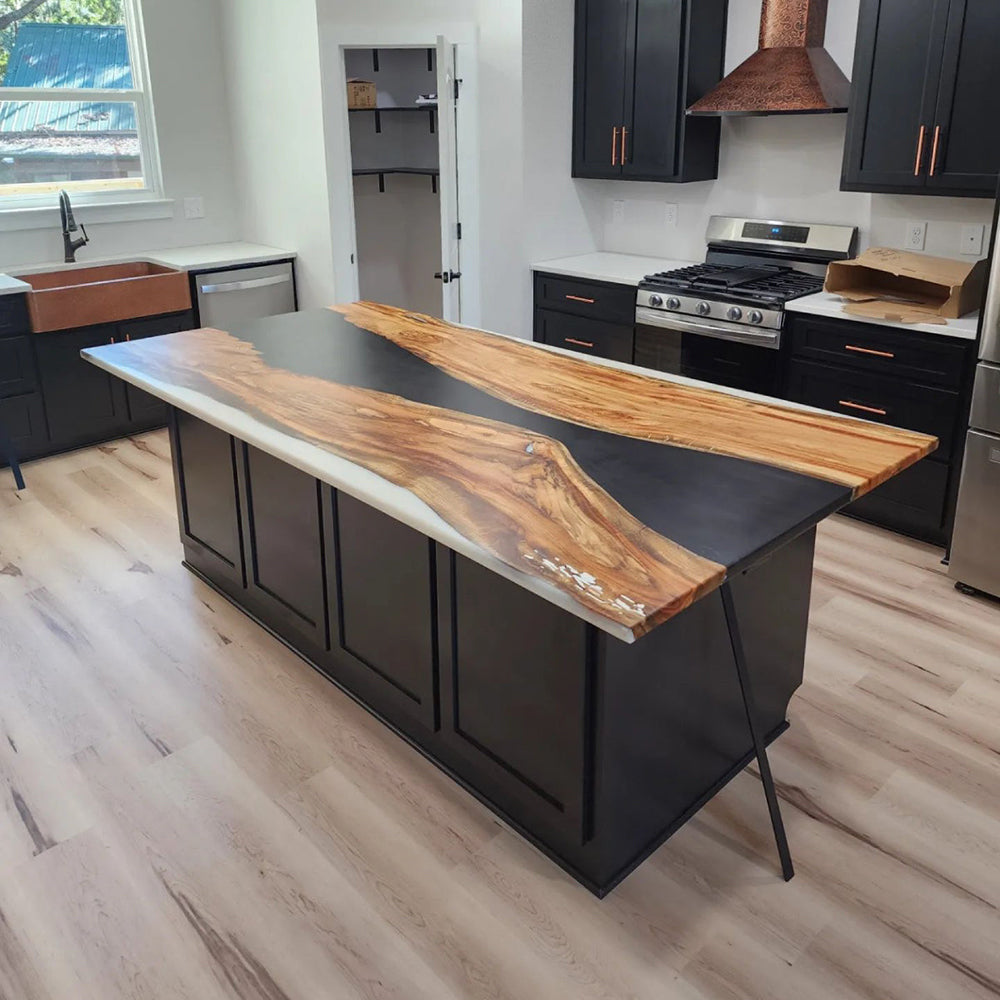 木製キッチンボードTIVERTON KITCHEN COUNTER-S Custom Wood Epoxy Resin River Kitchen Countertop Table