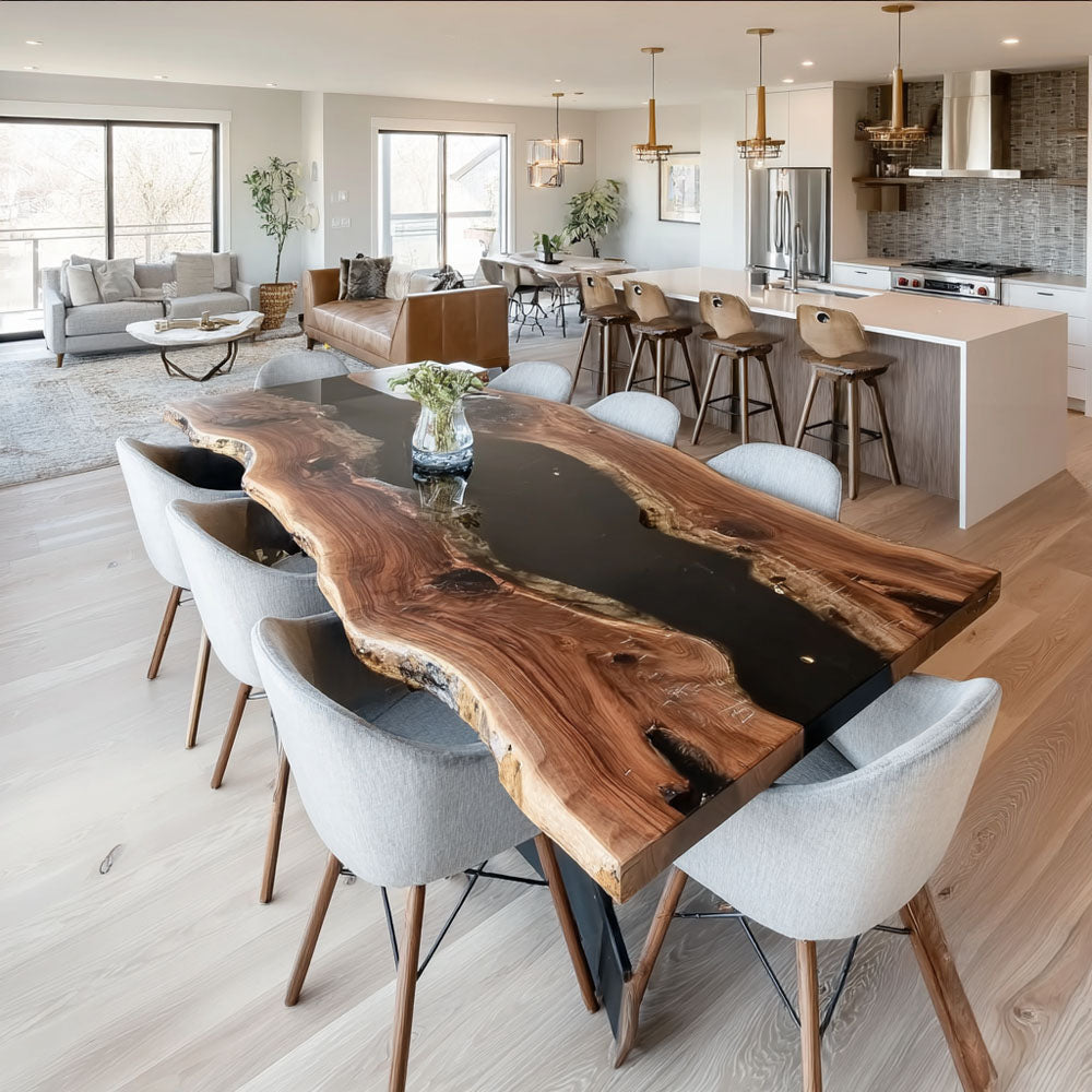 Custom Live Edge Dining Resin Epoxy Table in San Francisco in Los Angeles