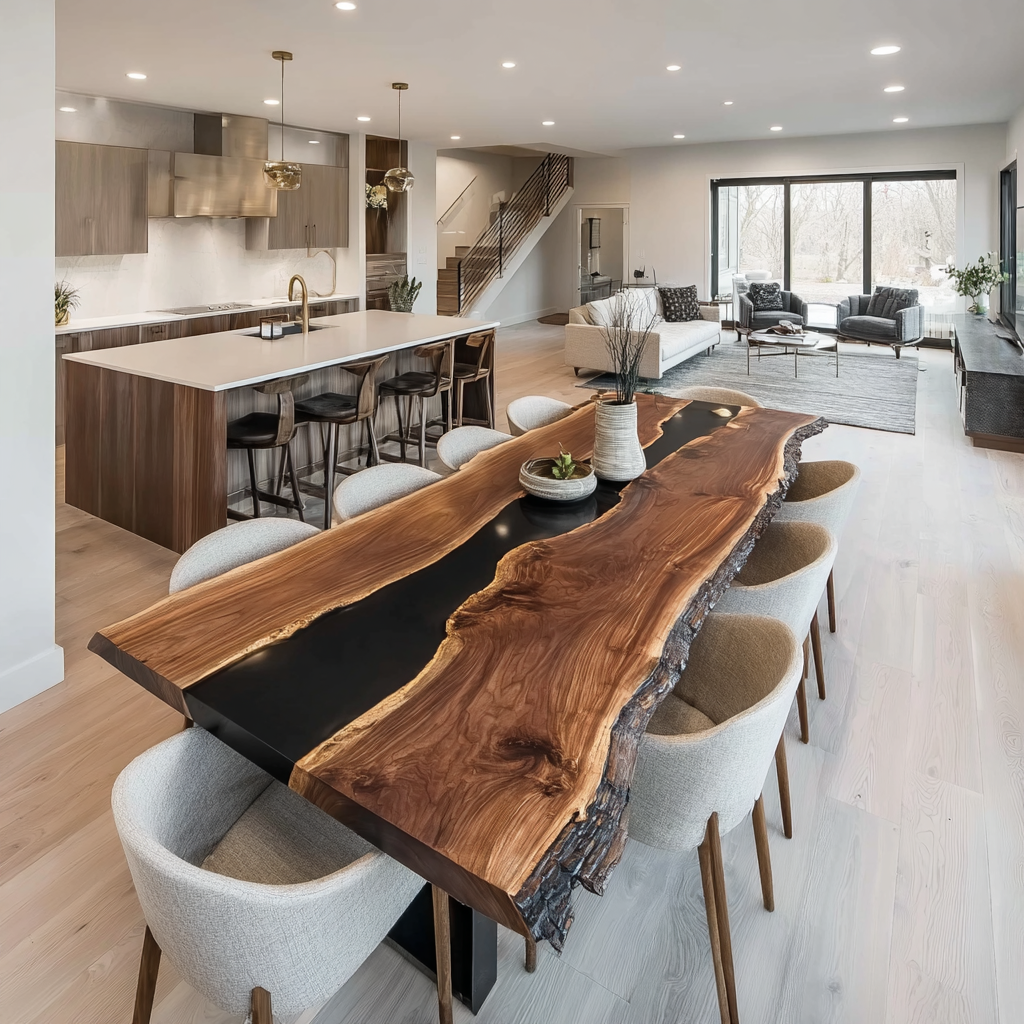 Live Edge Black Walnut Black River Dining Resin Epoxy Table