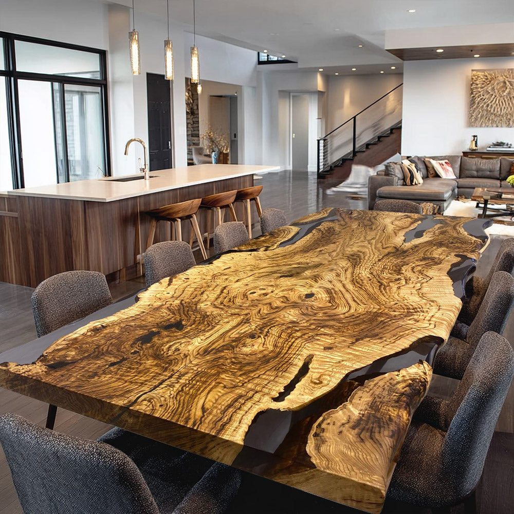 Custom Live Edge Olive Black Resin Epoxy Table in Manhattan