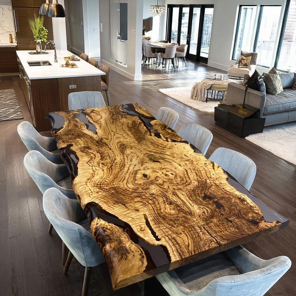 Live Edge Olive Black Resin Epoxy Table in Manhattan