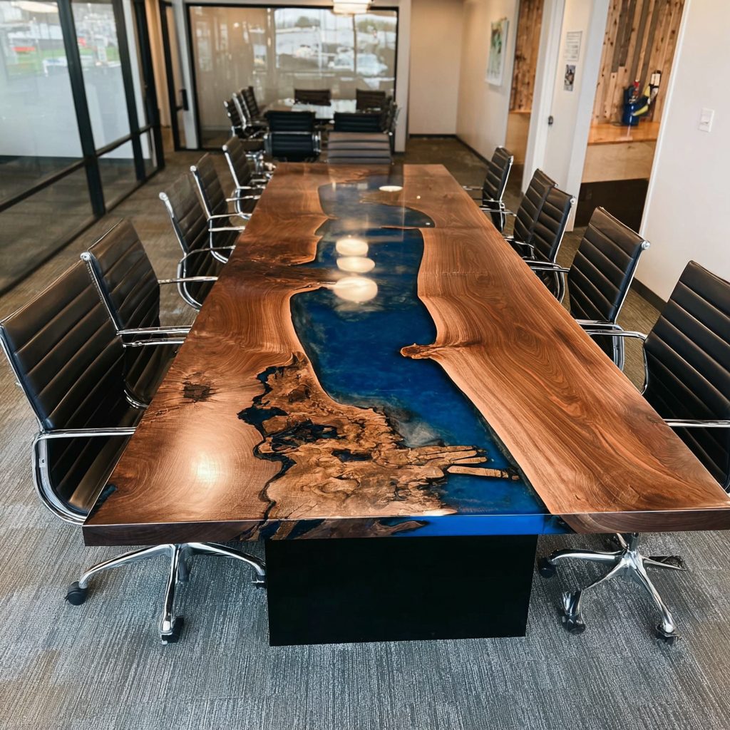 Custom Live Edge Conference Epoxy Table in Denver