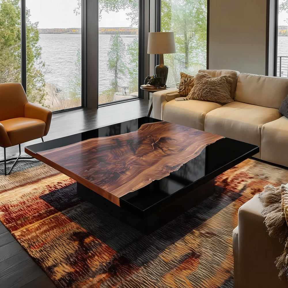 Square Black Walnut Sleek Black River Dining Epoxy Table for Contemporary Apartments QCT8 in Nashville