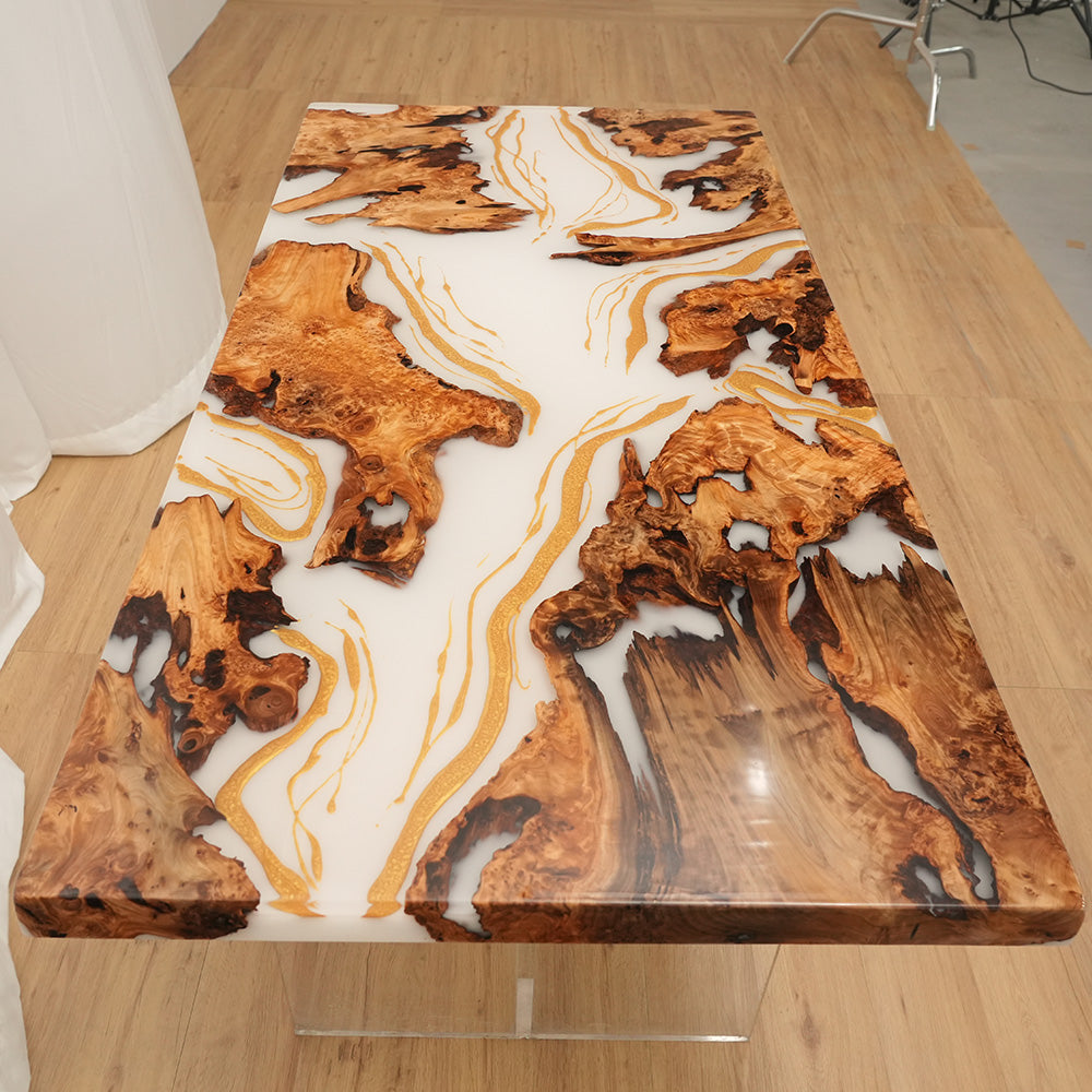 Custom Cunninghamia Gold Embellishment Dining Epoxy Table