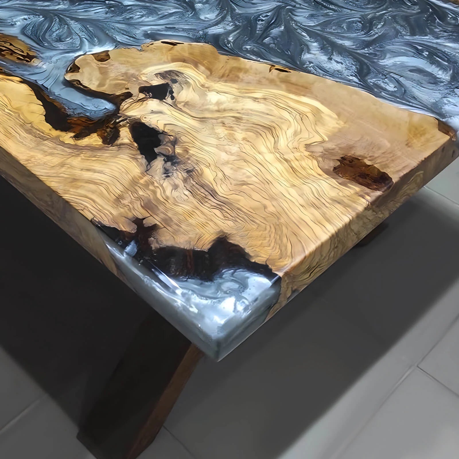 Oive Silver Gray Resin River Epoxy Table in Manhattan