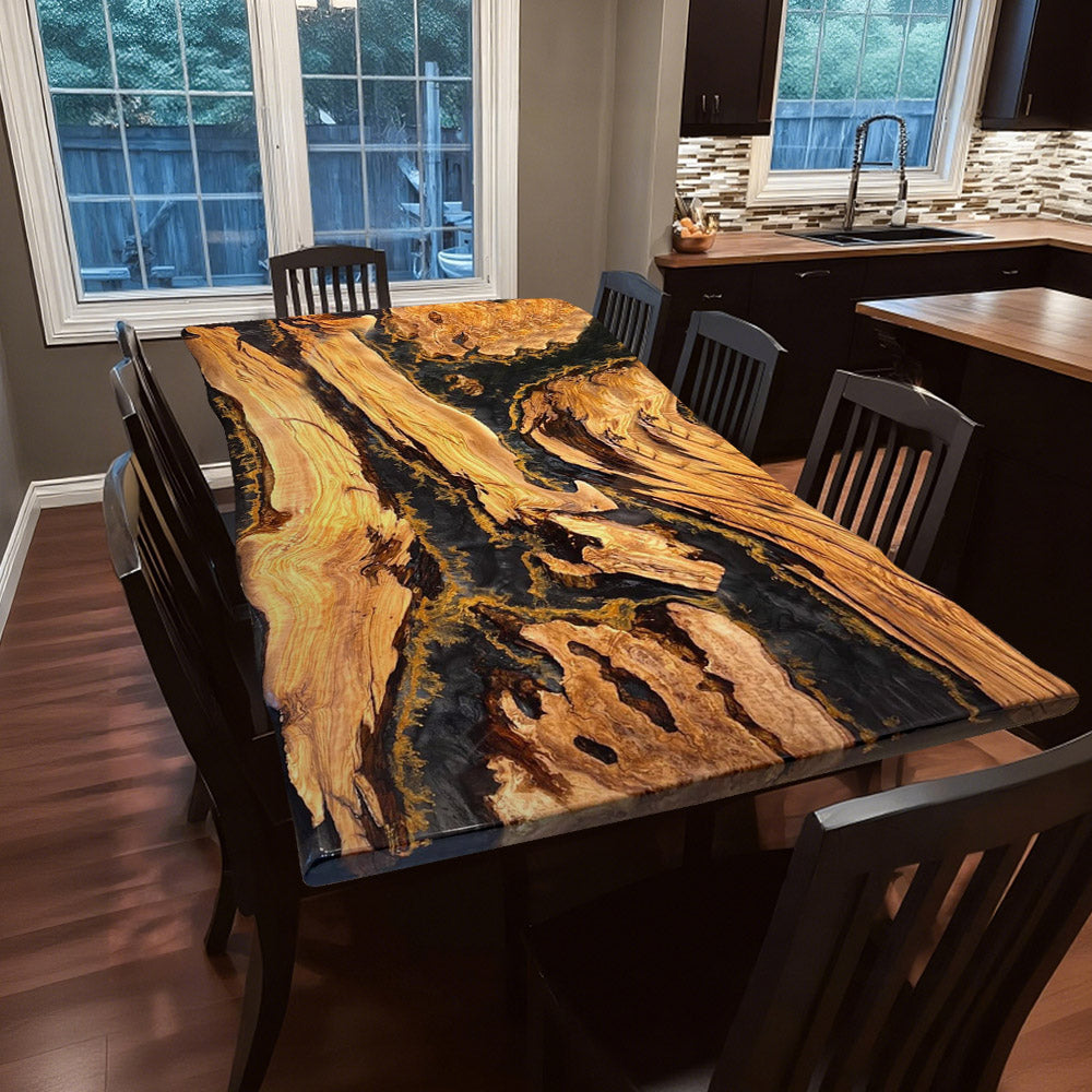 Olive Black Gold Live Edge Resin Epoxy Table in California