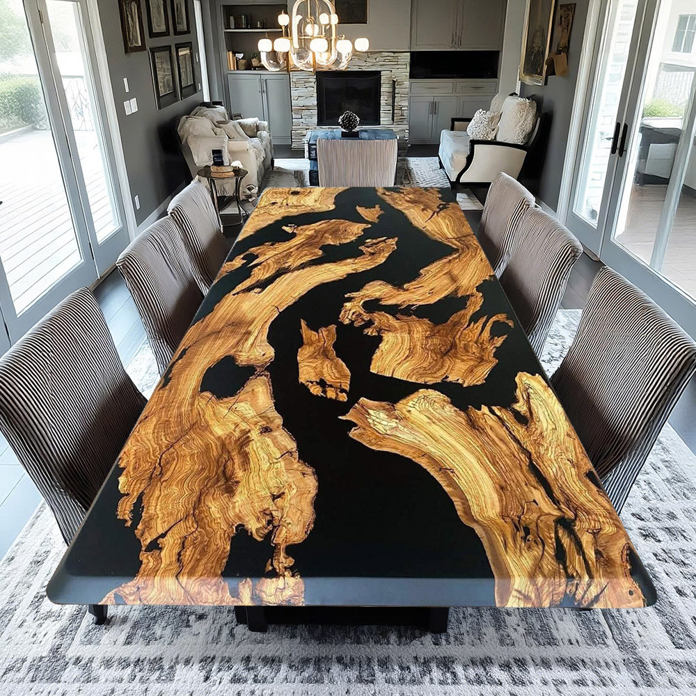 Custom Olive Black Resin Epoxy Table
