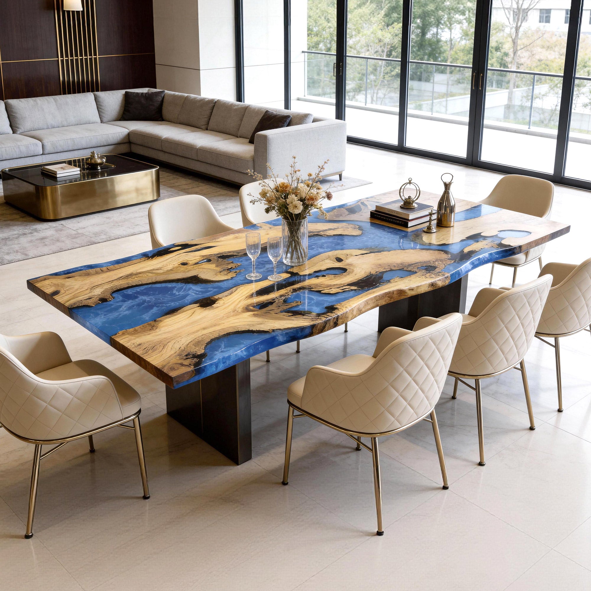 Olive Live Edge Blue Epoxy Table