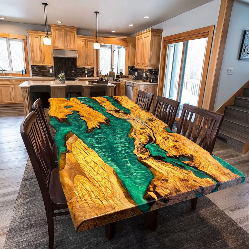 Olive Live Edge Green River Resin Epoxy Table