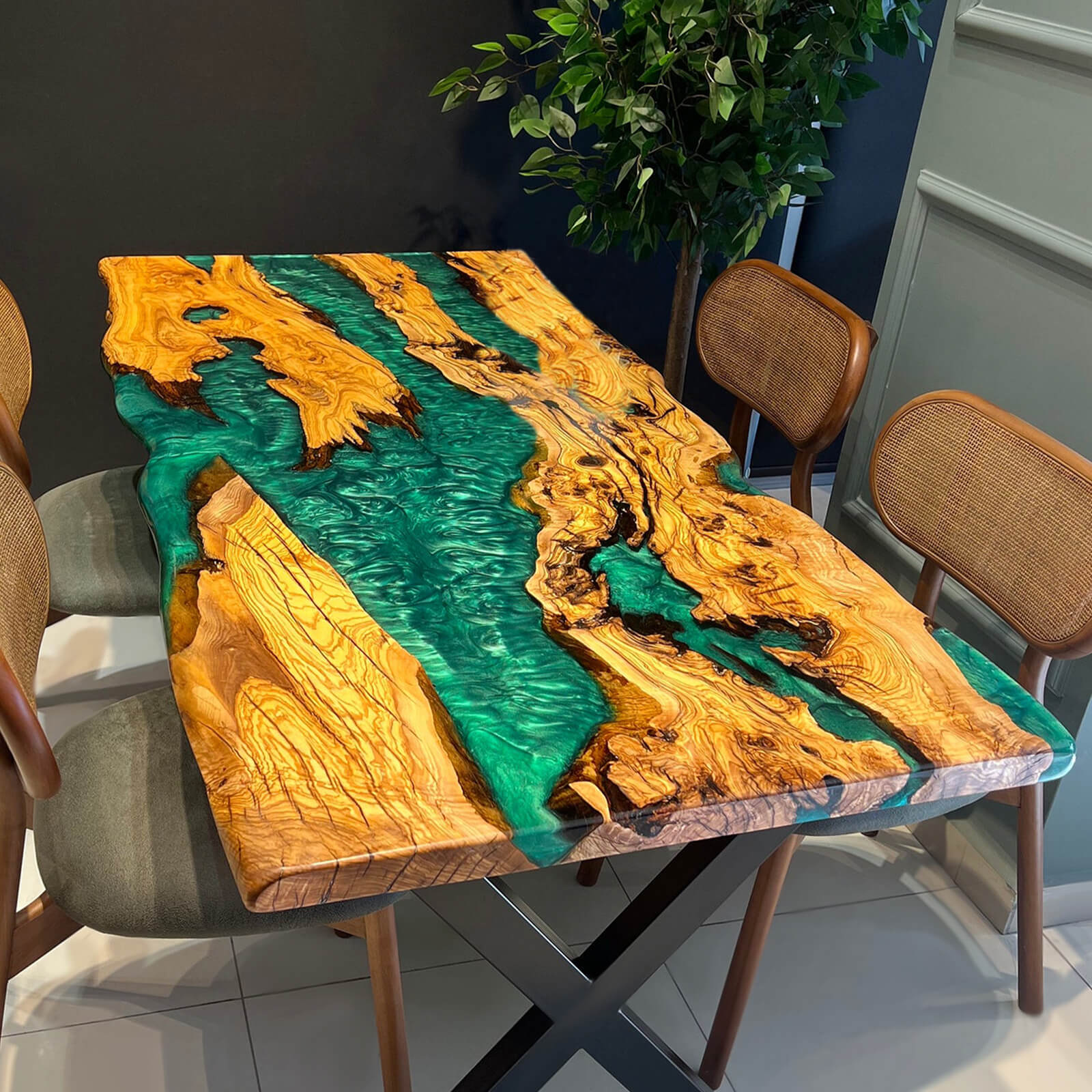 Olive Live Edge Resin Epoxy Table in Seattle