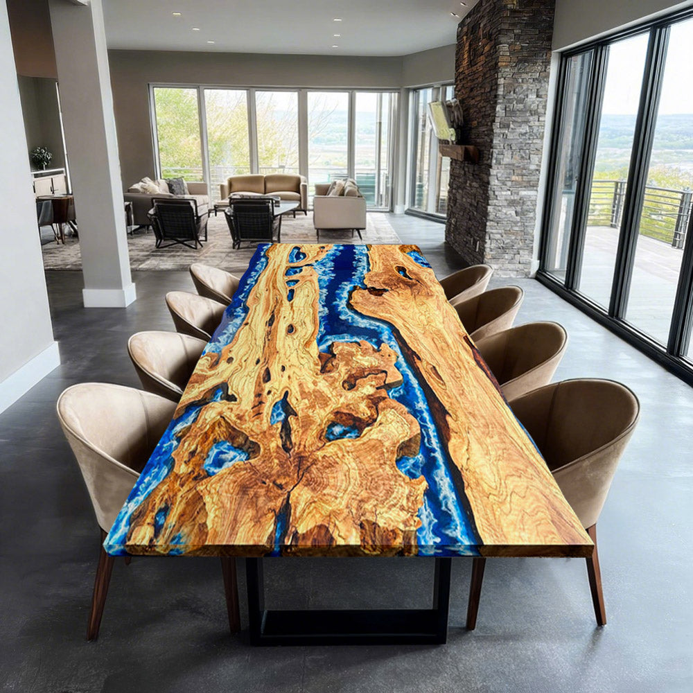 Wood Dining Ocean Wave Epoxy Table in Malibu