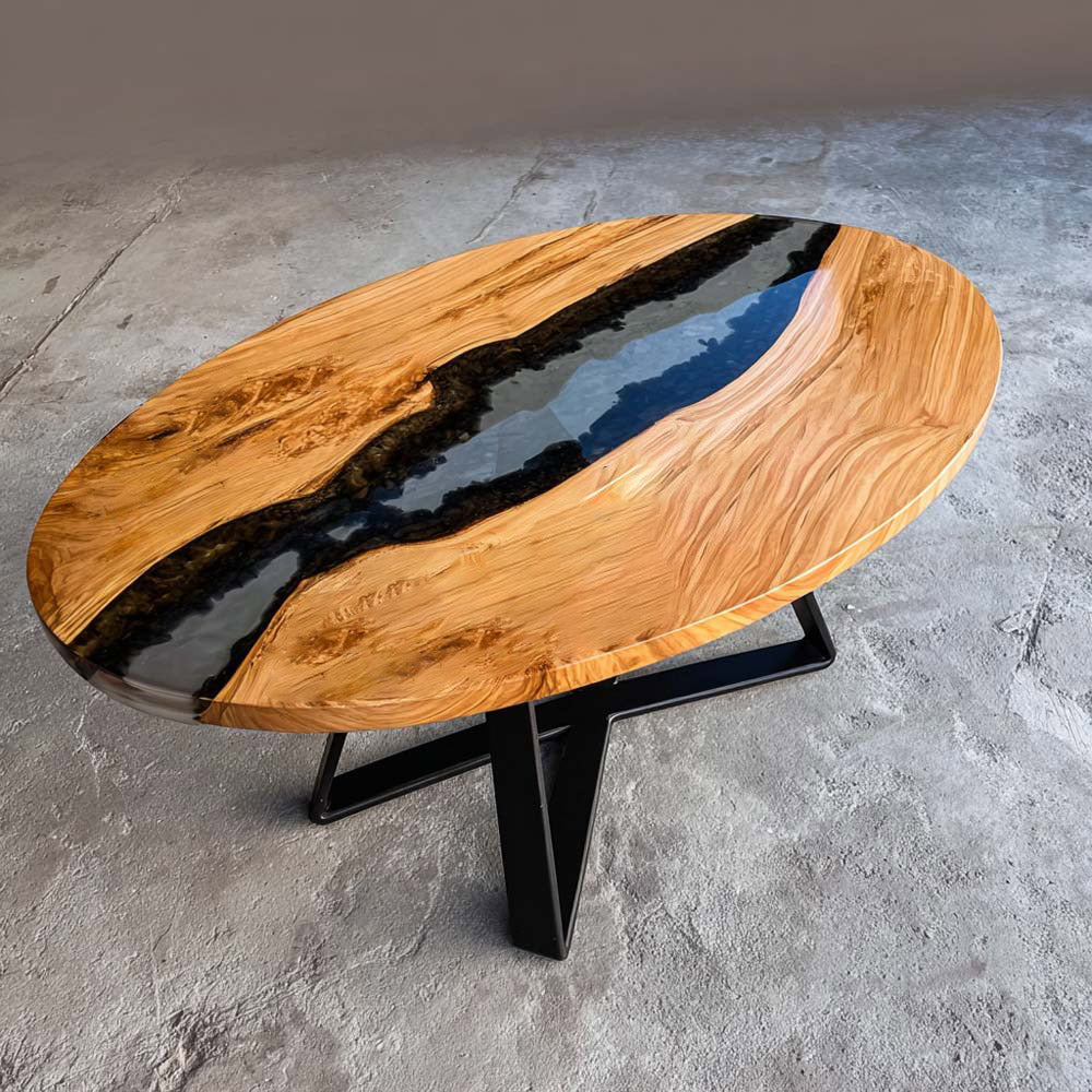 Olive Oval Clear Resin Epoxy Table in Austin