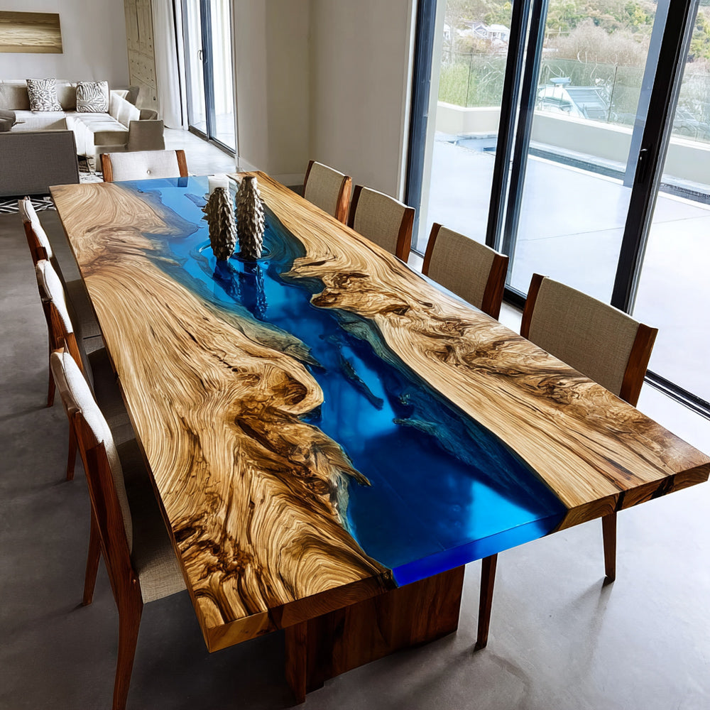 Custom Olive Blue River Dining Epoxy Table