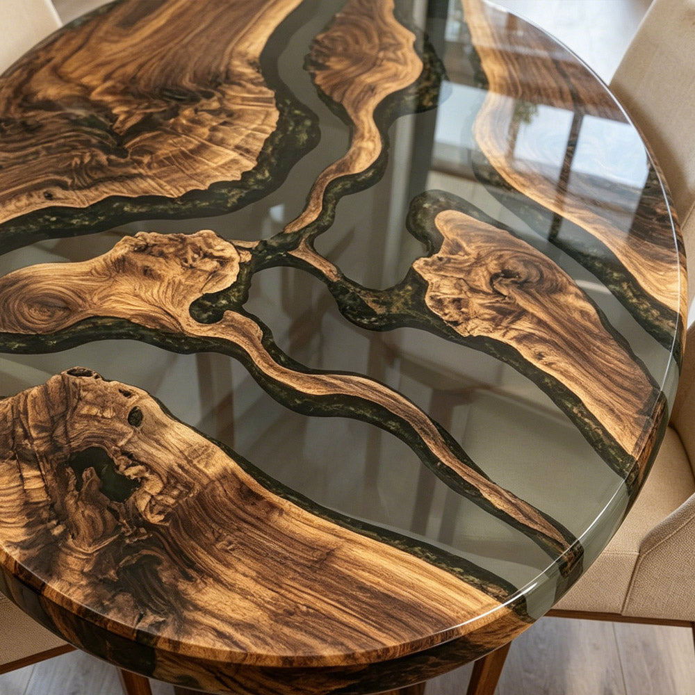 Oval Olive Wood Epoxy Table for U.S. Bright Modern Interiors KCT119 in Seattle