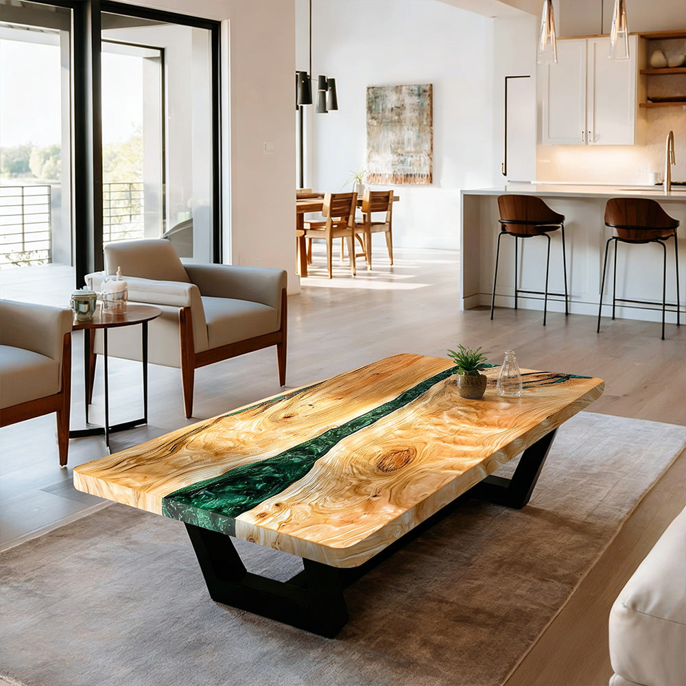 Custom Poplar Resin Living Room River Epoxy Table in Dallas