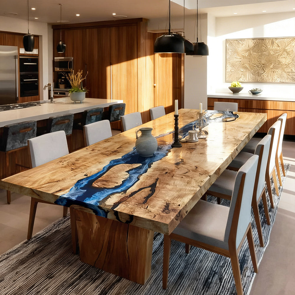 Custom Seawave River Epoxy Table in Portland