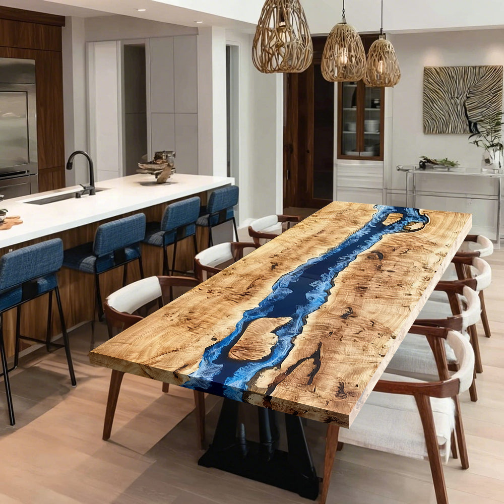 Custom Poplar Seawave River Epoxy Table in Portland