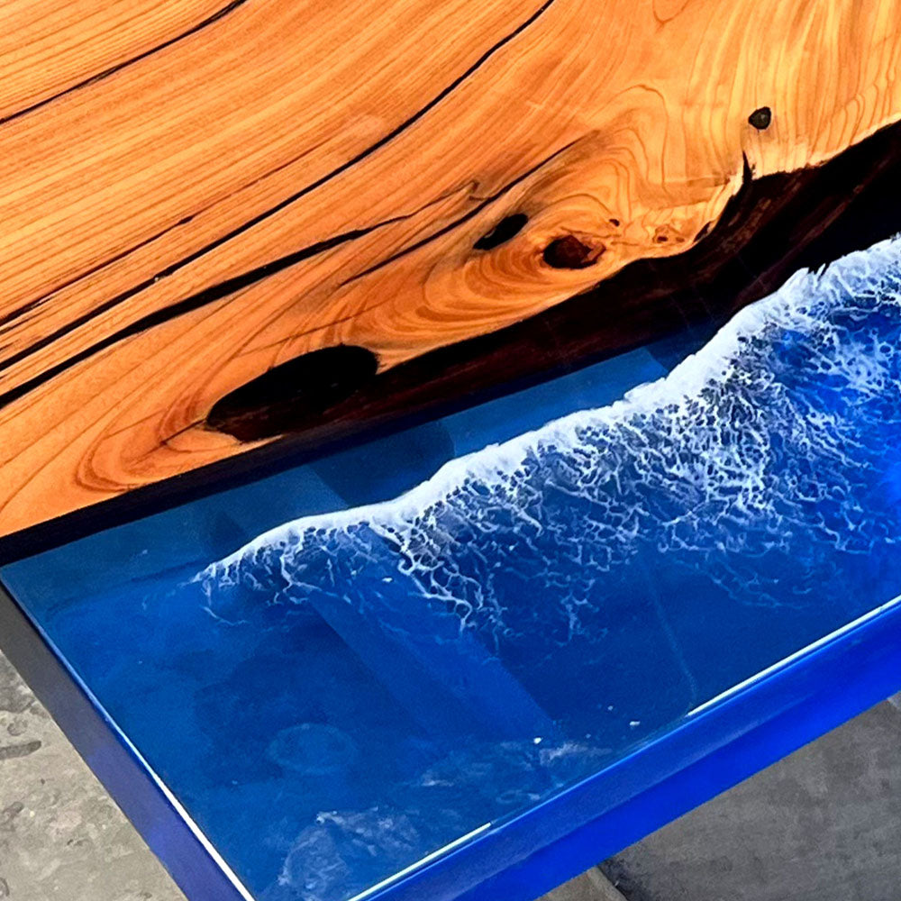 Premium Beech Wood & Deep Sea Epoxy River Table in Austin